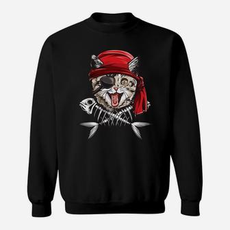 Cat Pirate Jolly Roger Flag Skull And Crossbones Tee Sweatshirt - Thegiftio