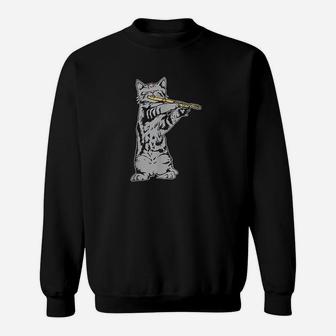 Cat Playing Flute Cool Musician Marching Band Sweatshirt | Crazezy UK