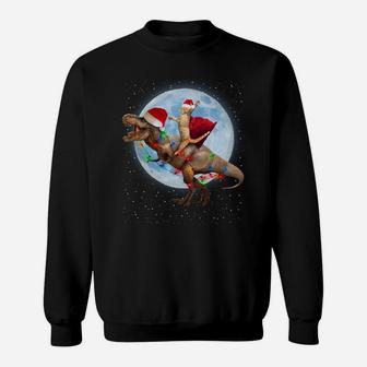 Cat Riding Dinosaur T Rex Moon Funny Christmas Xmas Gift Sweatshirt Sweatshirt | Crazezy UK