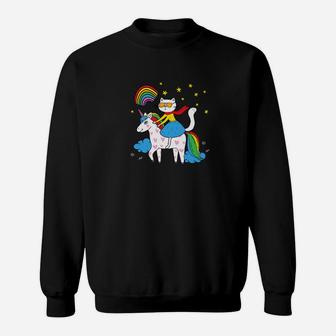 Cat Riding Unicorn Rainbow Stars Clouds Kittens Sweatshirt - Thegiftio UK
