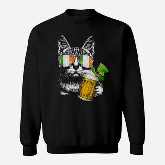Cat St Patricks Day Irish Shamrock Beer Drinking Sweatshirt - Monsterry