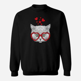 Cat Sunglasses Heart Funny Cute Kitten Valentine Gift Sweatshirt | Crazezy AU