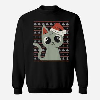 Cat Wearing A Santa Hat Sweatshirt - Monsterry