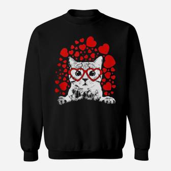 Cat Wears Heart Sunglass Kitten Cute Valentine Sweatshirt - Monsterry