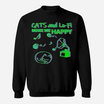 Cats And Lofi Make Me Happy Listen And Chill Sound Of Yarn Sweatshirt - Monsterry