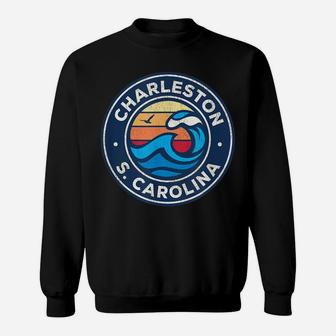 Charleston South Carolina Sc Vintage Nautical Waves Design Sweatshirt | Crazezy DE