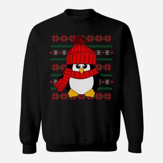 Cheeky Red Penguin Poinsettia Ugly Christmas Sweater Design Sweatshirt Sweatshirt | Crazezy