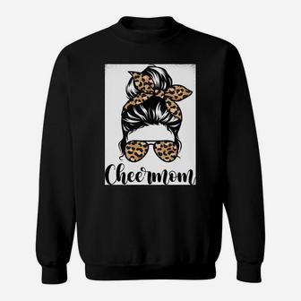 Cheer Mom Leopard Messy Bun Lovers Mother Soccer Lover Sweatshirt Sweatshirt | Crazezy