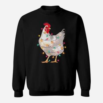 Chicken Christmas Lights With Santa Hat Funny Pajamas Sweatshirt Sweatshirt | Crazezy