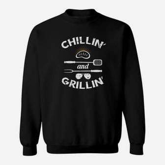 Chillin And Grillin Shirt Cooking Barbecue Chef Dad Shirt Premium Sweatshirt - Thegiftio UK