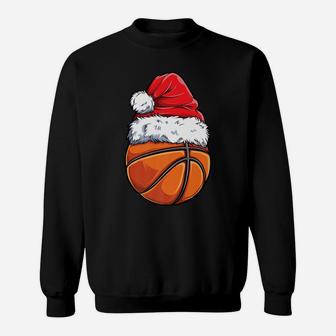 Christmas Basketball Ball Santa Hat Funny Sport Xmas Boys Sweatshirt | Crazezy