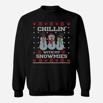 Christmas Fishing Snowman Chillin' With My Snowmies Sweatshirt Sweatshirt | Crazezy