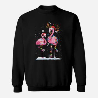 Christmas Flamingo Santa Hat Xmas Lights Flamingo Loves Sweatshirt | Crazezy