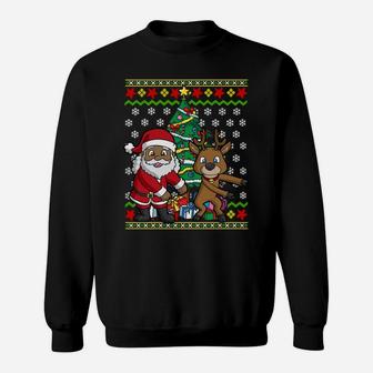 Christmas Flossing African American Santa Claus Reindeer Sweatshirt Sweatshirt | Crazezy CA