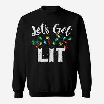 Christmas Funny Pajamas Let's Get Lit Drinking Christmas Sweatshirt | Crazezy CA