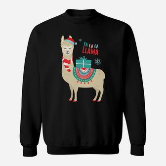 Christmas Llama Santa Hat Ugly Xmas Funny Holiday Sweatshirt | Crazezy CA