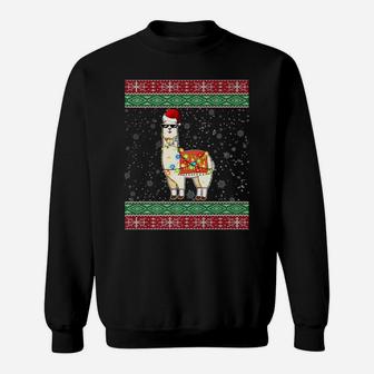 Christmas Llama Santa Hat Ugly Xmas Tree Alpaca Sweatshirt | Crazezy