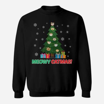 Christmas Meowy Catmas Cat Kitty Tree Design Sweatshirt | Crazezy