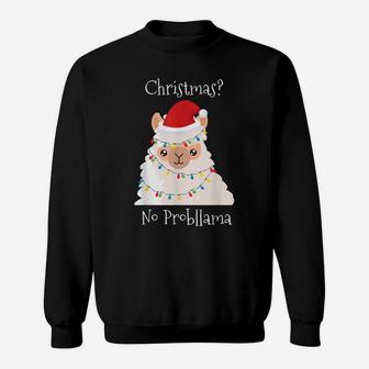 Christmas No Probllama Funny Santa Hat Lights Sweatshirt | Crazezy CA