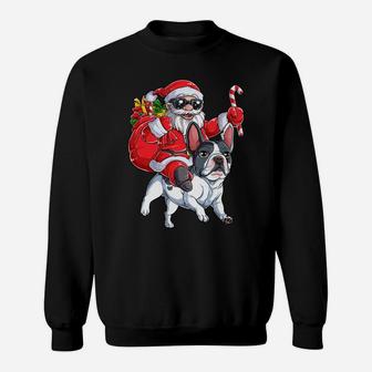 Christmas Santa Claus Riding French Bulldog Xmas Boys Dog Sweatshirt Sweatshirt | Crazezy