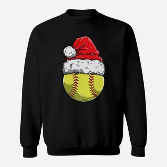Christmas Softball Ball Santa Hat Funny Sport Xmas Girls Sweatshirt | Crazezy CA