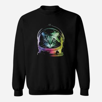 Clothing Co Space Cat, Rainbow Astronaut Helmet Galaxy Sweatshirt - Thegiftio UK