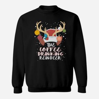 Coffee Drinking Reindeer Group Matching Family Costume Xmas Sweatshirt - Monsterry