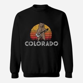 Colorado Bluegrass Banjo Bear Funny Retro Sweatshirt | Crazezy