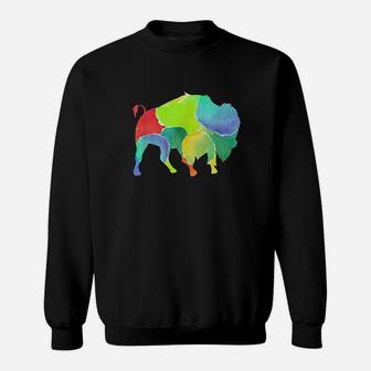 Colorful American Bison Wildlife Animal Buffalo Sweatshirt | Crazezy