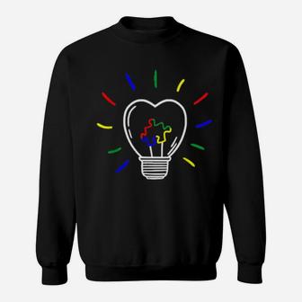 Colorful Light Bulb Puzzle Piece Autism Awareness Autism Sweatshirt - Monsterry DE