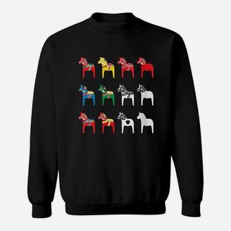 Colorful Swedish Dala Horses Dalecarlian Dalarna Sweatshirt | Crazezy CA