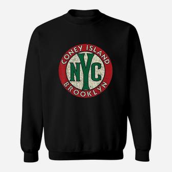 Coney Island Brooklyn Nyc Vintage Road Sign Distressed Print Sweatshirt | Crazezy UK