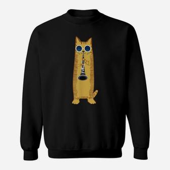 Cool Cat Playing The Clarinet Design Hippy Hipster Kitty Sweatshirt | Crazezy