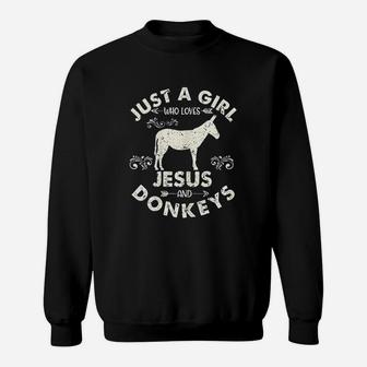 Cool Just A Girl Who Loves Jesus And Donkeys Gift Christian Sweatshirt | Crazezy
