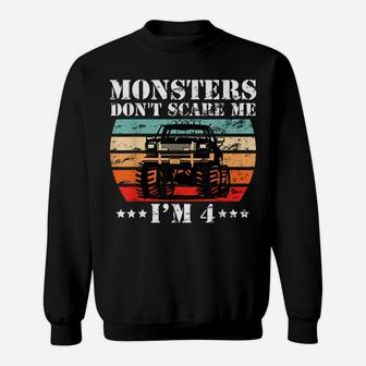 Cool Monster Truck Birthday Party 4 Year Old Boy Truck Gift Sweatshirt | Crazezy