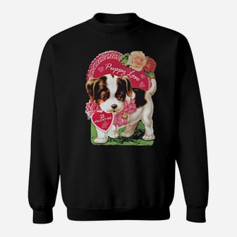 Cool Retro Dog With Heart Puppy Love Valentine's Day Sweatshirt - Monsterry UK