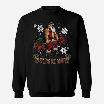 Cool Santa Workout Bodybuilder Merry Liftmas Christmas Pun Sweatshirt | Crazezy