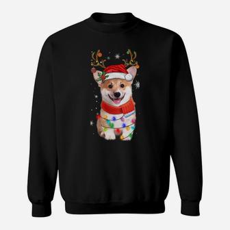 Corgi Dog Christmas Reindeer Santa Hat Xmas Light Pajama Tee Sweatshirt Sweatshirt | Crazezy UK