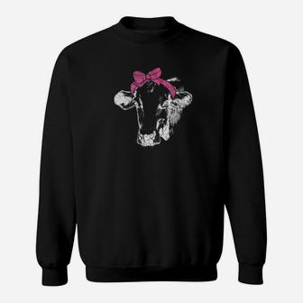 Cow Bow Farmer Wife Farm Barn Animal Distressed Sweatshirt - Thegiftio UK