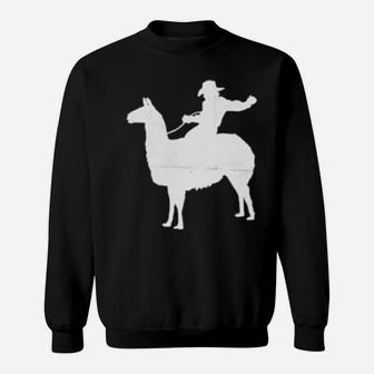 Cowboy Riding A Llama Distressed Sweatshirt - Monsterry