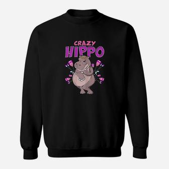 Crazy Hippo Funny Hippopotamus Lover Gift Designs Sweatshirt | Crazezy