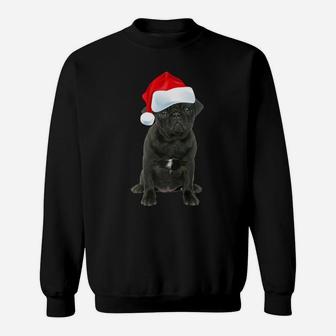 Cute Black Pug Shirt Santa Hat Image Funny Christmas Gift Sweatshirt | Crazezy
