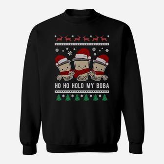 Cute Boba Xmas Hold Bubble Milk Tea Ugly Christmas Sweatshirt Sweatshirt | Crazezy