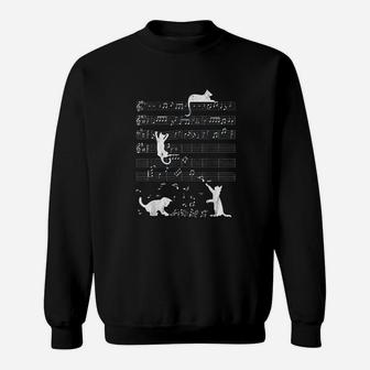Cute Cat Distressed Music Notes Kitty Piano Musician Sweatshirt | Crazezy CA