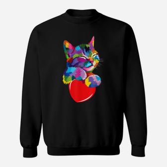 Cute Cat Gift For Kitten Lovers Colorful Art Kitty Adoption Sweatshirt | Crazezy DE