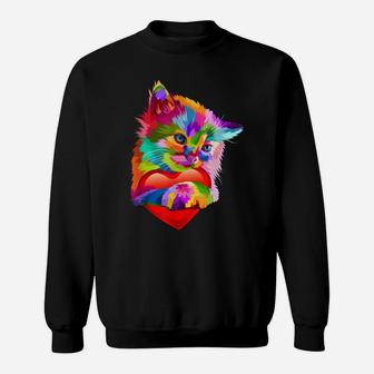 Cute Cat Gift For Kitten Lovers Colorful Art Kitty Adoption Sweatshirt | Crazezy CA