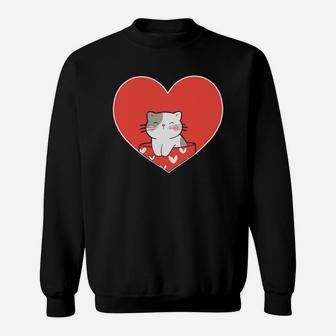 Cute Cat Love Heart Valentines Day Gift Happy Valentines Day Sweatshirt - Seseable