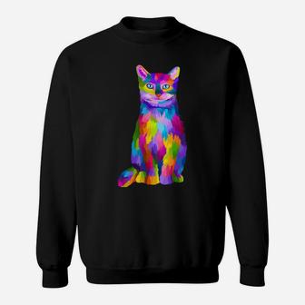 Cute Cat Lovers Colorful Art Cat Adoption Cat Mom Sweatshirt | Crazezy