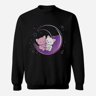 Cute Cats On Purple Moon Kawaii Sweatshirt | Crazezy UK