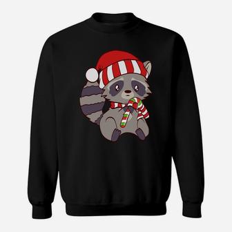 Cute Christmas Raccoon Candy Cane Tees Sweatshirt Sweatshirt | Crazezy
